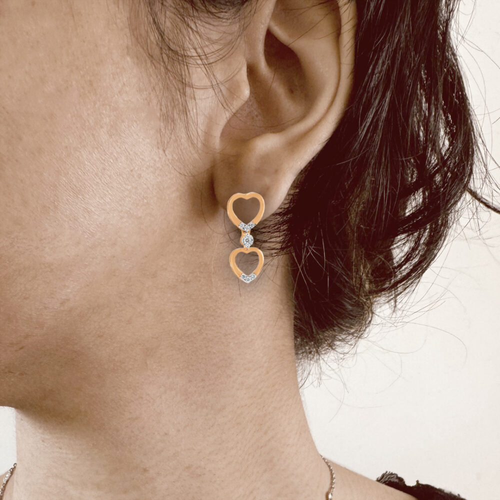Double Heart Diamond Danglers - Image 2